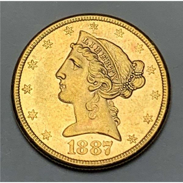 Last Minute! 1887-S Gold $5 Liberty Head MS62