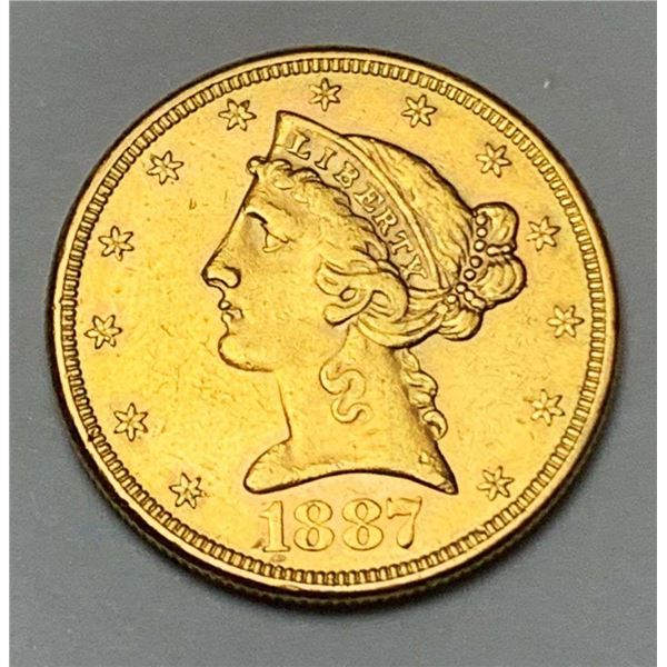 Last Minute! 1887-S Gold $5 Liberty Head MS62
