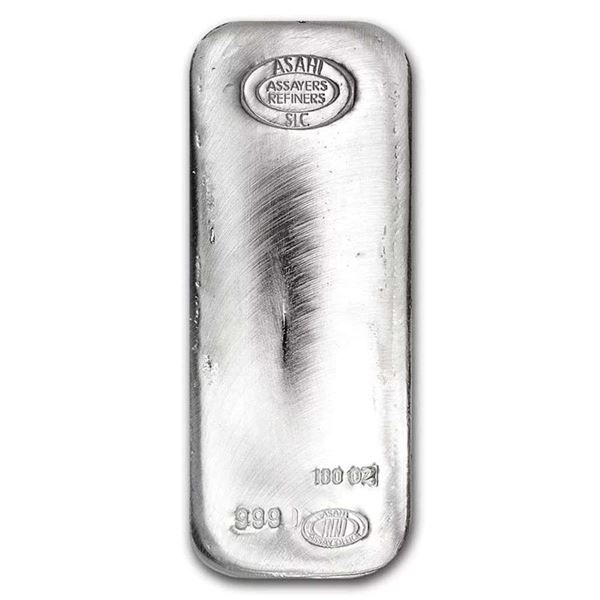 (5) Asahi 100 ozt .999 Silver Bar