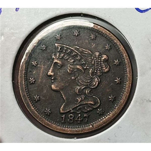 1847 Braided Hair Half Cent XF