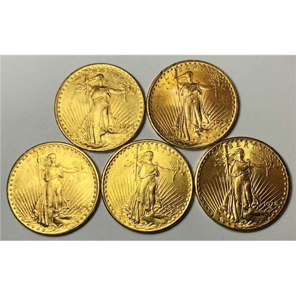 Last Minute! (5) Mint Condition 1924-1928 Gold $20 Saint Gaudens