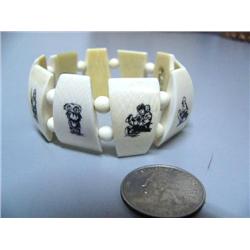 Outstanding Scrimshaw story Eskimo Bracelet, Children fishing/watching seals/tending Babies, etc. (1