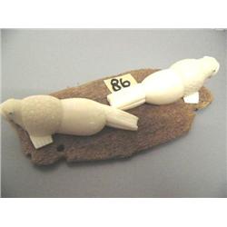 Pair of 4" White Ivory Walruses mounted on Whalebone by Jwongitlia  555C