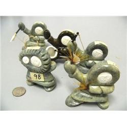 Village Group: Dancer, Hunter, Fisherman, Mother, Child, Drummer of Soapstone and Ivory (97)