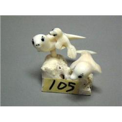 Group of 3 Seals 2" Maurice Natanguk, inset Baleen Eyes, 110F