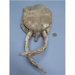 Pair of Fossilized Walrus Ivory Tusks, Mounted in a Carved Vertebrae Elephant Mask 16" (1)