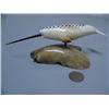 Image 2 : 7 1/2" Fossilized Ivory Narwhal by Al Kooknook mounted on Walrus Jawbone (1)