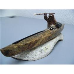 12" Soapstone Kayaker Mounted On Walrus Jawbone  (1)