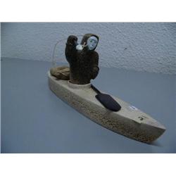 12 1/2" Whalebone Kayaker with Soapstone Face by Anders 168F