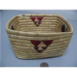 Dyed Alaskan Open Top Grass Basket, Red and Blue Design (44)
