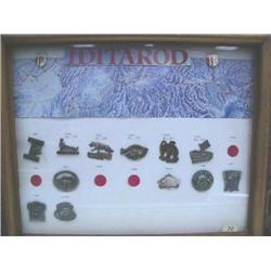Collection of Iditarod Pins, Misc. from 1984-1989  Frame Size  13 1/2" x 16 1/2" (54)
