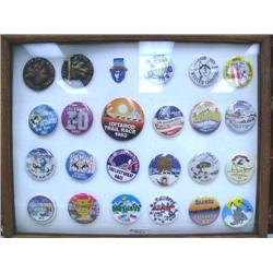 Collection of Iditarod Booster Buttons 1974-1998 Frame Size 15" x 19"(54)