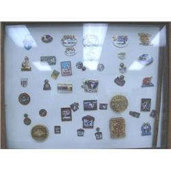 Collection of Iditarod Collector's Pins 1983-1997 Frame  Size 15 1/2" x 18"  (54)