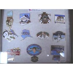 Collection of Iditarod Assorted Buttons, Pins, Frame Size 9" x 11"  (54)