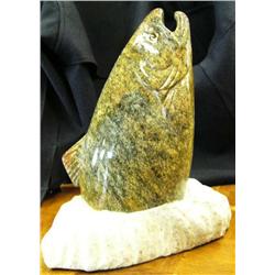 17" Soapstone Jumping Salmon by Michael Scott (1)