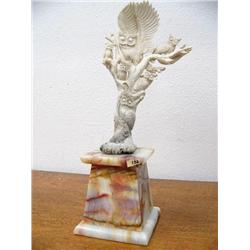 13 1/2" Imported Carved Antler with 7 Owls on 6 1/2" Marble Base  (33)