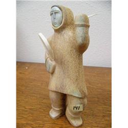 8 1/2" Whale Bone Carving of a Drummer with Ivory Drummer (1)