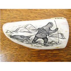 5 1/2" Sperm Whale Tooth Scrimshawed with Hunter and Seal by Mayac (37)