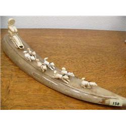 19" Mammoth Ivory with a  3" Man made of Fossilized Ivory, 3" sled with 7 dogs, Ivory, (1)