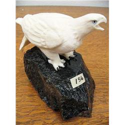 5 1/2" Carved White Ivory Eagle by Roger Silook on Soapstone  520C