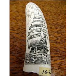 6 1/2" Scrimshawed Sailing Vessel on a Elephant Tusk Tip  (33)