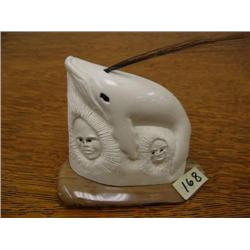 Mammoth Ivory Whale with 2 Men's Faces by Iglaak from Koyuk, AK (33)