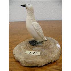 3 1/2" Ivory Cormorant by Roger Silook Sr. Mounted on Whale Bone (33)