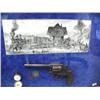 Image 1 : Antique Colt Pistol, Pocket Watch, Silver Dollar and Litho of early Train Station, Frame Size 20" x 