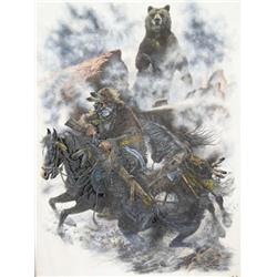 Etching of Bear Looking at man, 23" x 16" image size   (53)