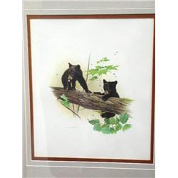 Print of 2 Bears on a Log, Frame Size 23" x 18 1/2"  (36)