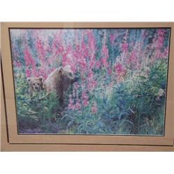 Print by Charlene Jeffreys  24" x 30" Frame Size 49/950  Two Bears and Fireweed (36)