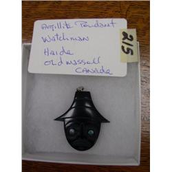 Carved Argillite Pendant - signed Myles Edgun - Haida titled Watchman 1 3/4" high 1 3/4 " wide  (56)