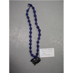 12" Long old bead necklace with argillite pendant - Raven & Moon - Haida signed Myles Edgars - Haida