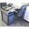 Image 1 : Desk 42"x20"x30"H w/ Cabinet 19"x13"x20"H, Rolling Chair, Phone, Calculator, etc