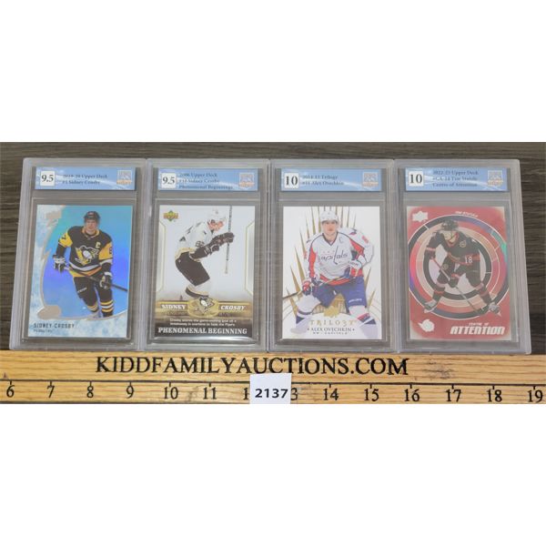 LOT OF 4 - GRADED NHL HOCKEY CARDS - INCL SIDNEY CROSBY, ALEX OVECHKIN AND TIM STUTZLE