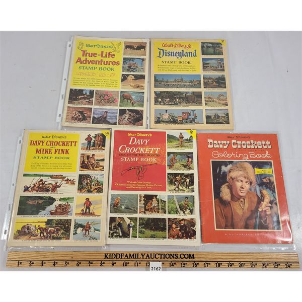 LOT OF 5 - DAVY CROCKETT STAMP BOOKS - INCL TRUE-LIFE ADVENTURES