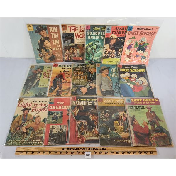 LOT OF 15 - DELL COMICS - INCL WALT DISNEY'S, RED RYDER & ZANE GREY ETC