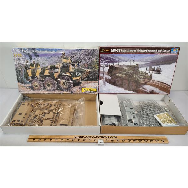 LOT OF 2 - TRUMPETER & HELLER MODEL KITS - INCL USMC LAV-C2 & VAB 6X6 - 1:35 SCALE