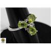 Image 1 : #56- GREEN OERIDOT & SAPPHIRE ,CZ RING SIZE 6