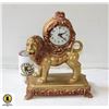 Image 1 : ANTIQUE CERAMIC "LION" CLOCK- 13" X 11"