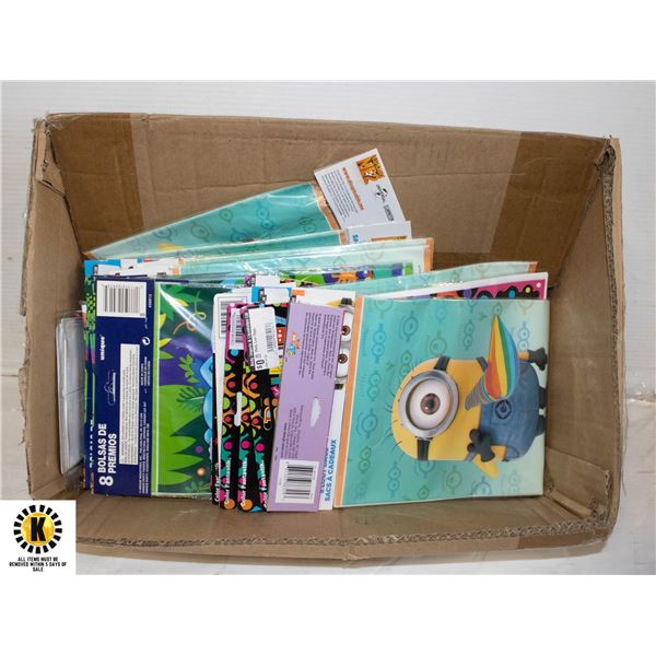 BOX OF NEW LOOT BAGS FOR KIDS PARTY SUPPLIES