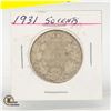Image 1 : 1931 SILVER 50 CENT CANADIAN COIN