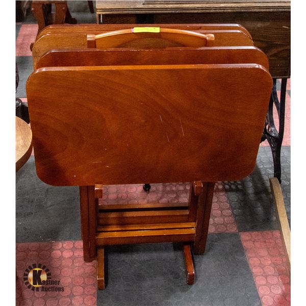 WOODEN TV TRAY SET