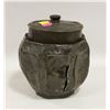 Image 1 : DENTED ANTIQUE METAL LIDDED CONTAINER,