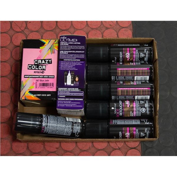 BOX OF ROOT RETOUCHERS AND HAIR DYES