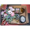 BOX OF HOUSEHOLD DECOR INCLUDING PLANTERS,