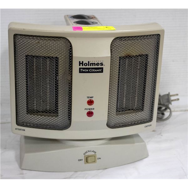 HOLMES TWIN CERAMIC OSCILLATING FAN HEATER 1500W