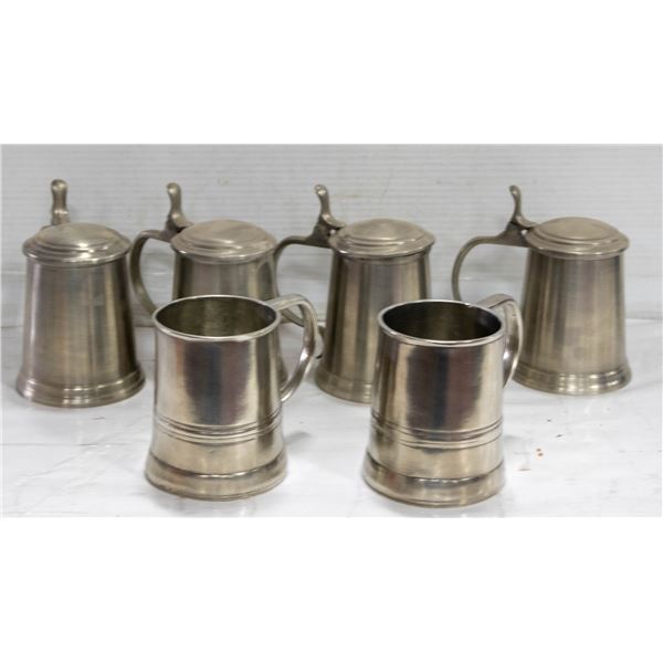FLAT OF NEW PEWTER MUGS