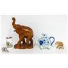 Image 1 : ELEPHANT LOT- TEAPOT & WOOD CARVING