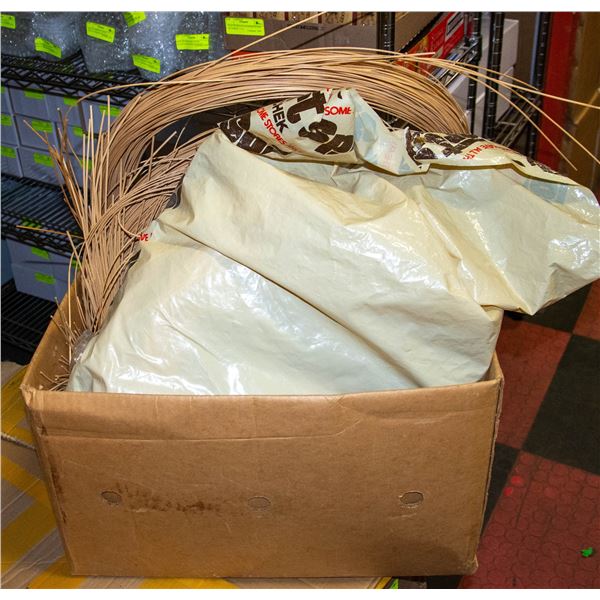 BOX OF WICKER CRAFTING ITEMS